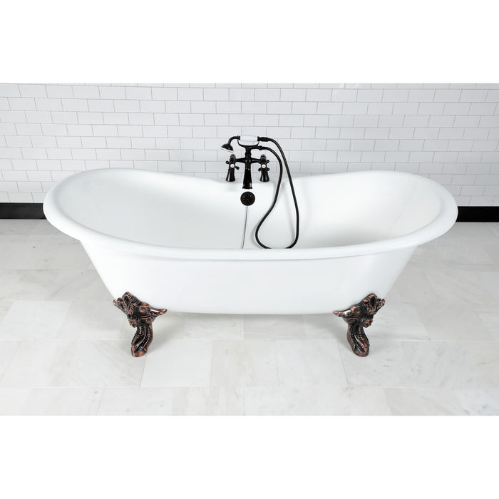 Aqua Eden VCT7DS7231NL5 72-Inch Cast Iron Double Slipper Clawfoot Tub with 7-Inch Faucet Drillings, White/Oil Rubbed Bronze