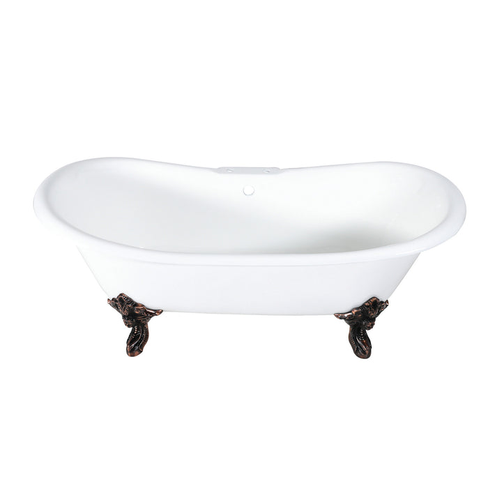 Aqua Eden VCT7DS7231NL5 72-Inch Cast Iron Double Slipper Clawfoot Tub with 7-Inch Faucet Drillings, White/Oil Rubbed Bronze