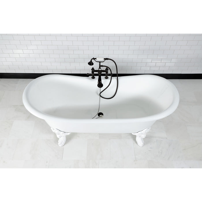 Aqua Eden VCT7DS7231NLW 72-Inch Cast Iron Double Slipper Clawfoot Tub with 7-Inch Faucet Drillings, White