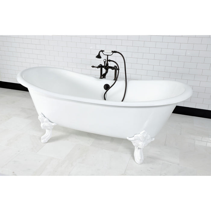 Aqua Eden VCT7DS7231NLW 72-Inch Cast Iron Double Slipper Clawfoot Tub with 7-Inch Faucet Drillings, White
