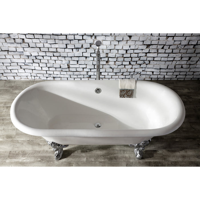 Aqua Eden VCTDE7232NL1 72-Inch Cast Iron Double Ended Clawfoot Tub (No Faucet Drillings), White/Polished Chrome