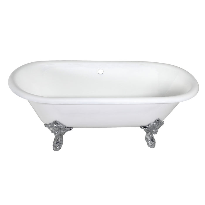 Aqua Eden VCTDE7232NL1 72-Inch Cast Iron Double Ended Clawfoot Tub (No Faucet Drillings), White/Polished Chrome
