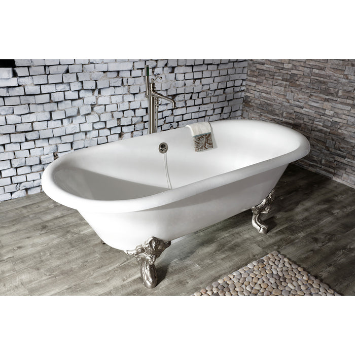 Aqua Eden VCTDE7232NL8 72-Inch Cast Iron Double Ended Clawfoot Tub (No Faucet Drillings), White/Brushed Nickel