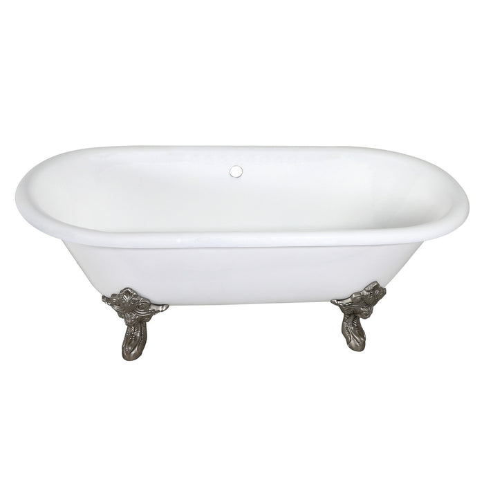 Aqua Eden VCTDE7232NL8 72-Inch Cast Iron Double Ended Clawfoot Tub (No Faucet Drillings), White/Brushed Nickel
