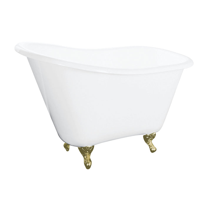 Tazatina VCTND5130NT7 51-Inch Cast Iron Single Slipper Clawfoot Tub (No Faucet Drillings), White/Brushed Brass