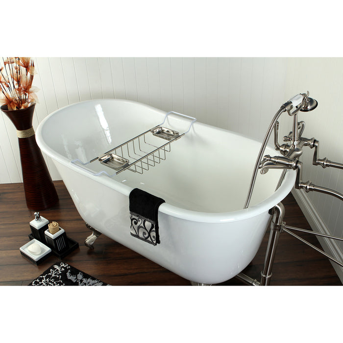 Aqua Eden VCTND5328NT8 53-Inch Cast Iron Single Slipper Clawfoot Tub (No Faucet Drillings), White/Brushed Nickel