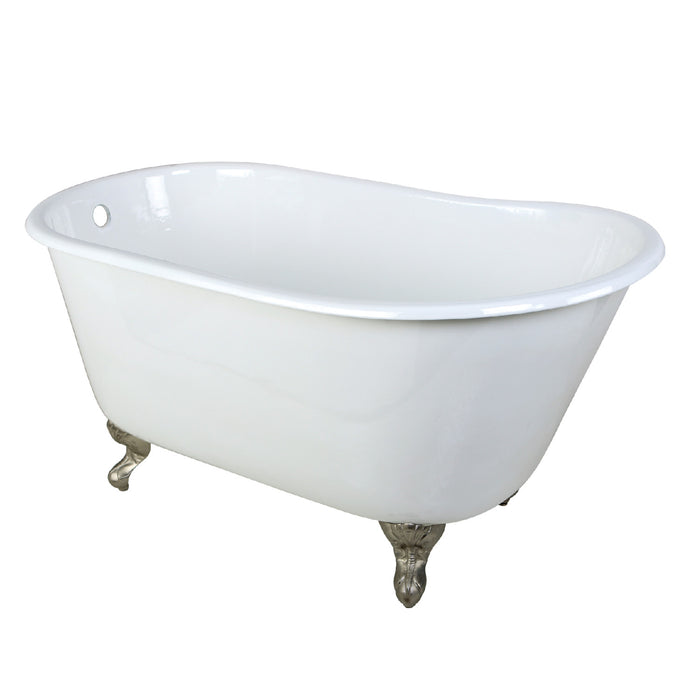 Aqua Eden VCTND5328NT8 53-Inch Cast Iron Single Slipper Clawfoot Tub (No Faucet Drillings), White/Brushed Nickel
