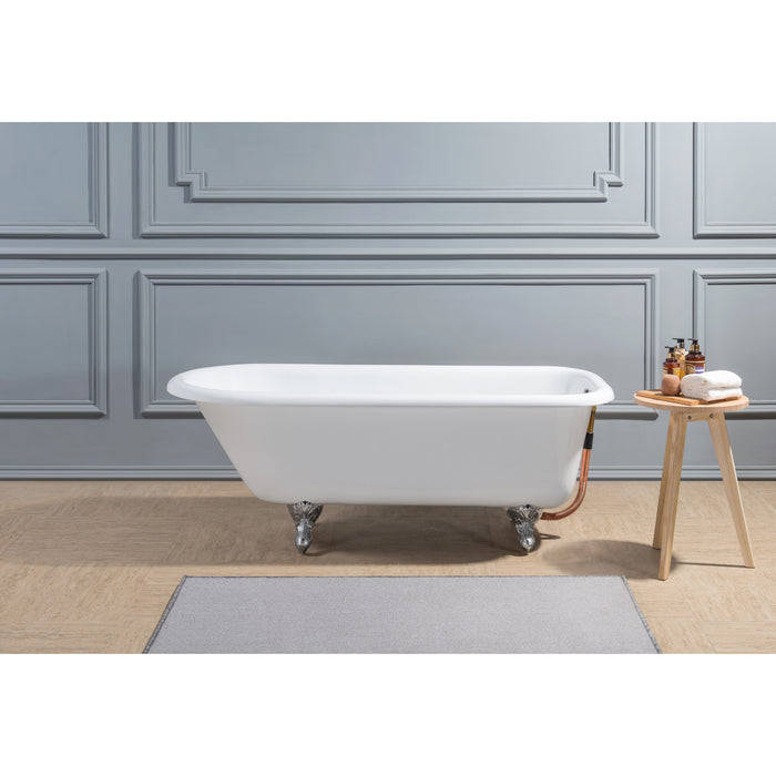 Aqua Eden VCTND543019W1 54-Inch Cast Iron Roll Top Clawfoot Tub (No Faucet Drillings), White/Polished Chrome