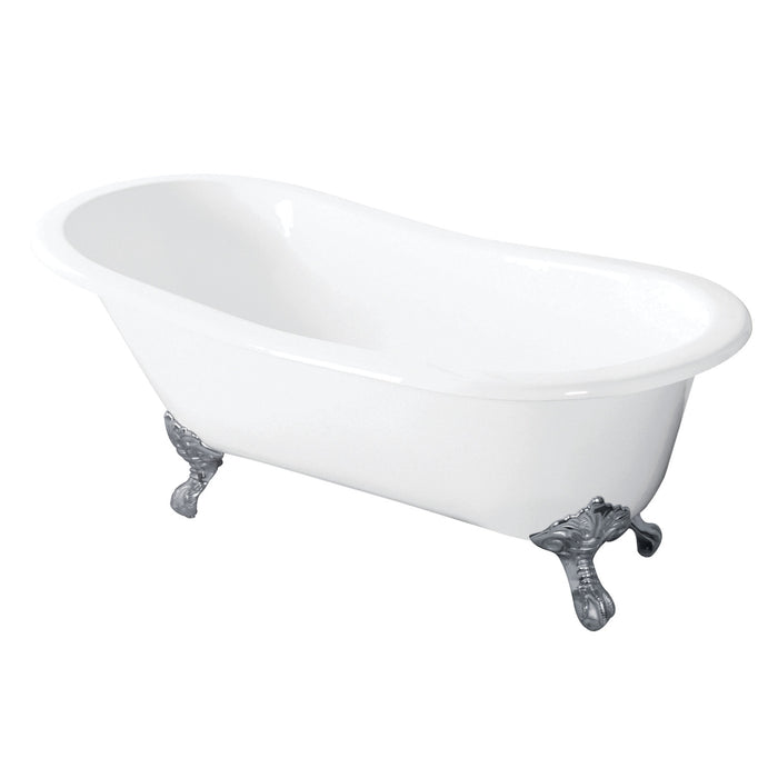 Tazatina VCTND5431B1 54-Inch Cast Iron Single Slipper Clawfoot Tub (No Faucet Drillings), White/Polished Chrome