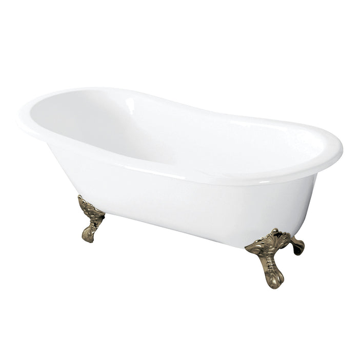 Tazatina VCTND5431B8 54-Inch Cast Iron Single Slipper Clawfoot Tub (No Faucet Drillings), White/Brushed Nickel
