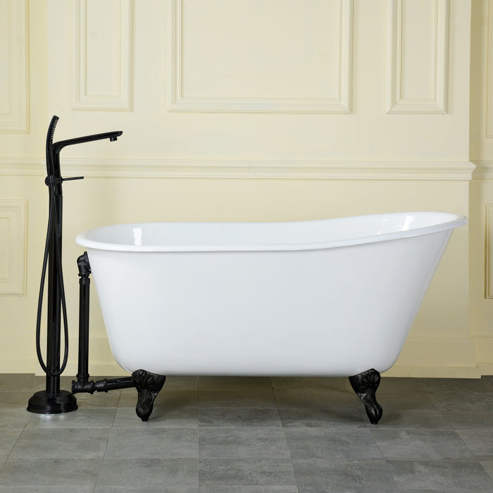 Onamia VCTND5728NT0 57-Inch Cast Iron Single Slipper Clawfoot Tub (No Faucet Drillings), White/Matte Black