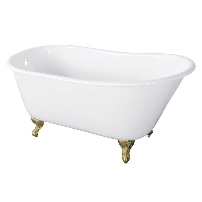 Onamia VCTND5728NT7 57-Inch Cast Iron Single Slipper Clawfoot Tub (No Faucet Drillings), White/Brushed Brass