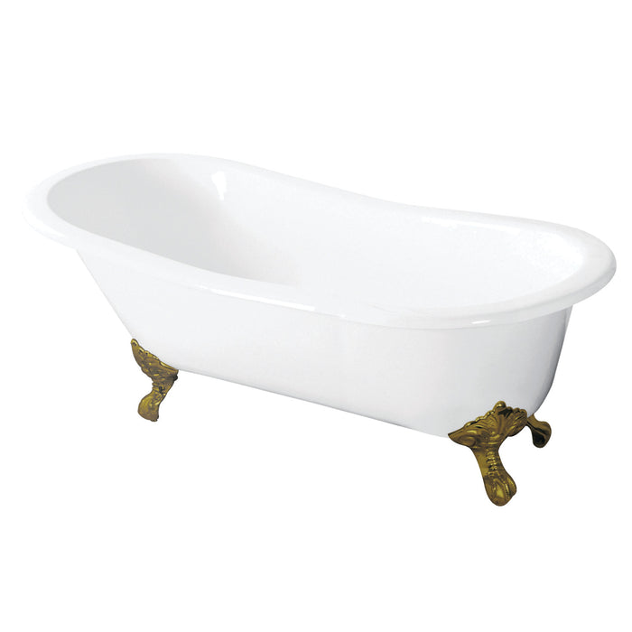Tazatina VCTND5731B2 57-Inch Cast Iron Single Slipper Clawfoot Tub (No Faucet Drillings), White/Polished Brass