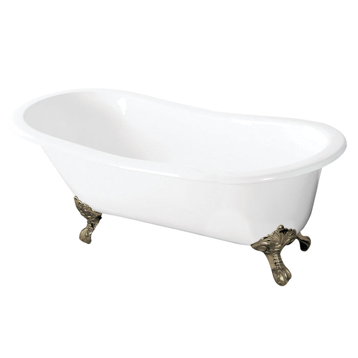 Tazatina VCTND5731B8 57-Inch Cast Iron Single Slipper Clawfoot Tub (No Faucet Drillings), White/Brushed Nickel
