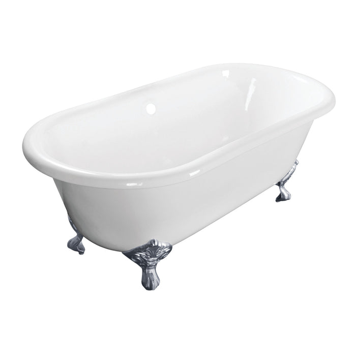 Aqua Eden VCTND603017NB1 60-Inch Cast Iron Double Ended Clawfoot Tub (No Faucet Drillings), White/Polished Chrome