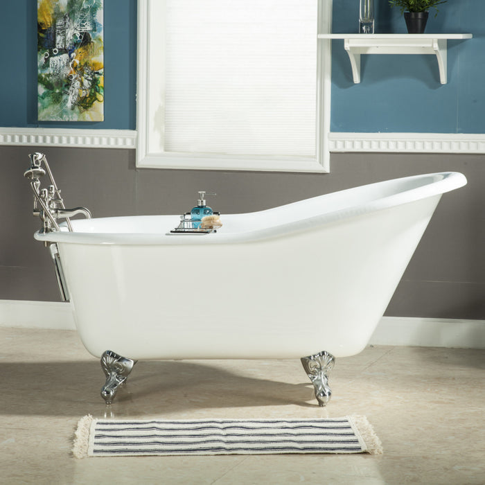 Aqua Eden VCTND6030NT1 60-Inch Cast Iron Single Slipper Clawfoot Tub (No Faucet Drillings), White/Polished Chrome