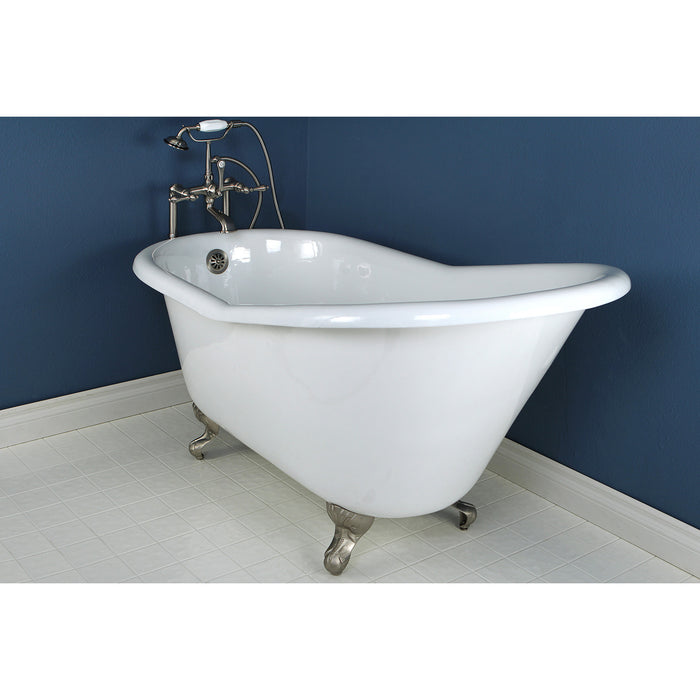 Aqua Eden VCTND6030NT8 60-Inch Cast Iron Single Slipper Clawfoot Tub (No Faucet Drillings), White/Brushed Nickel