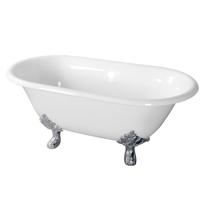 Aqua Eden VCTND603119NC1 60-Inch Cast Iron Double Ended Clawfoot Tub (No Faucet Drillings), White/Polished Chrome