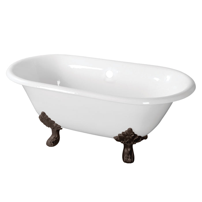 Aqua Eden VCTND603119NC5 60-Inch Cast Iron Double Ended Clawfoot Tub (No Faucet Drillings), White/Oil Rubbed Bronze