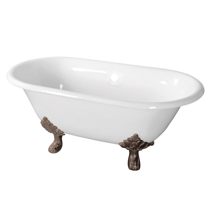Aqua Eden VCTND603119NC8 60-Inch Cast Iron Double Ended Clawfoot Tub (No Faucet Drillings), White/Brushed Nickel