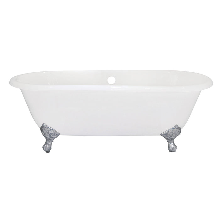 Aqua Eden VCTND663013NB1 66-Inch Cast Iron Double Ended Clawfoot Tub (No Faucet Drillings), White/Polished Chrome