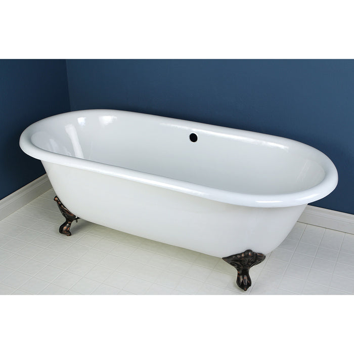 Aqua Eden VCTND663013NB5 66-Inch Cast Iron Double Ended Clawfoot Tub (No Faucet Drillings), White/Oil Rubbed Bronze