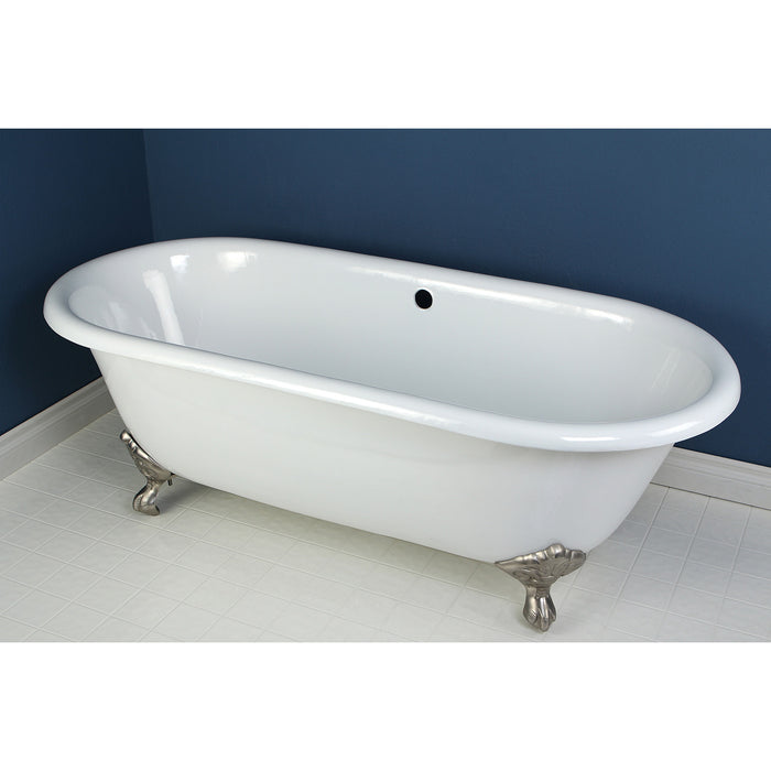 Aqua Eden VCTND663013NB8 66-Inch Cast Iron Double Ended Clawfoot Tub (No Faucet Drillings), White/Brushed Nickel