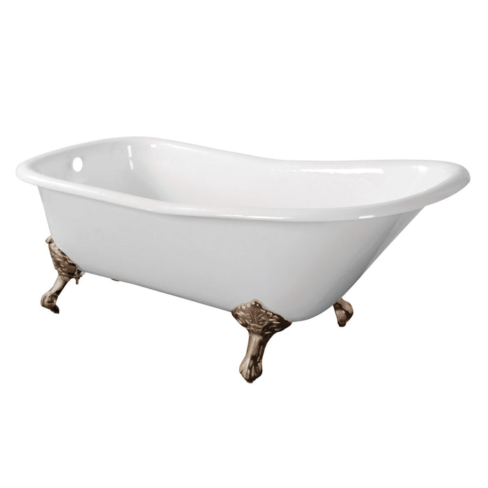 Aqua Eden VCTND6630NF8 67-Inch Cast Iron Single Slipper Clawfoot Tub (No Faucet Drillings), White/Brushed Nickel