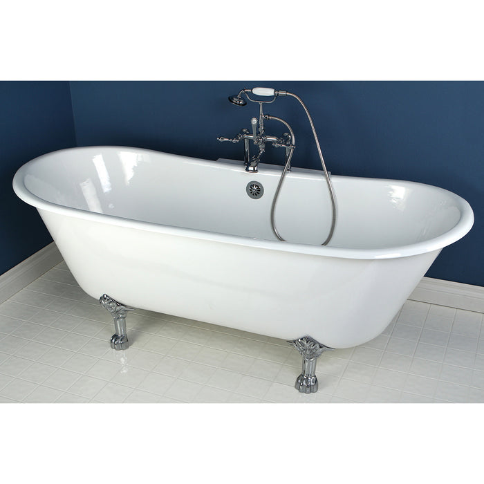 Aqua Eden VCTND6728NH1 67-Inch Cast Iron Double Slipper Clawfoot Tub (No Faucet Drillings), White/Polished Chrome