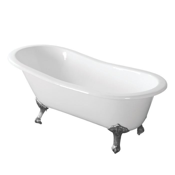Aqua Eden VCTND673122ZB1 67-Inch Cast Iron Single Slipper Clawfoot Tub (No Faucet Drillings), White/Polished Chrome