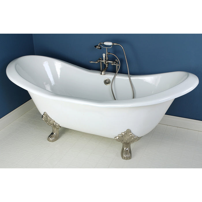 Aqua Eden VCTND7231NC8 72-Inch Cast Iron Double Slipper Clawfoot Tub (No Faucet Drillings), White/Brushed Nickel