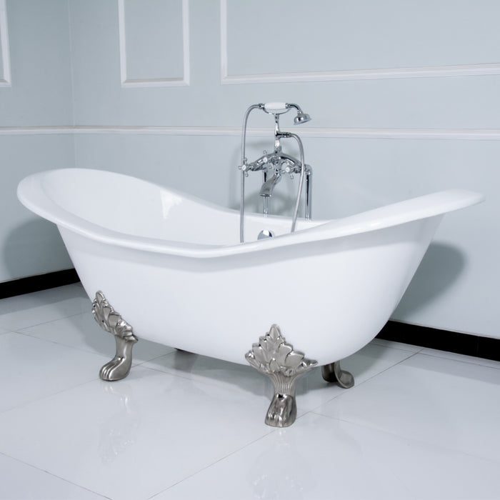 Aqua Eden VCTNDS6130NC1 61-Inch Cast Iron Double Slipper Clawfoot Tub (No Faucet Drillings), White/Polished Chrome