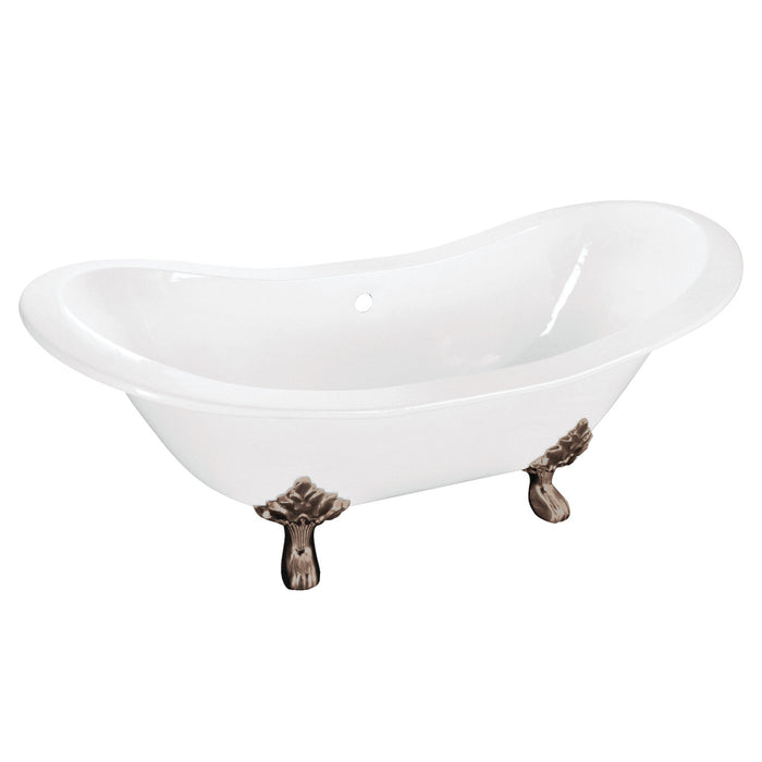 Aqua Eden VCTNDS6130NC8 61-Inch Cast Iron Double Slipper Clawfoot Tub (No Faucet Drillings), White/Brushed Nickel