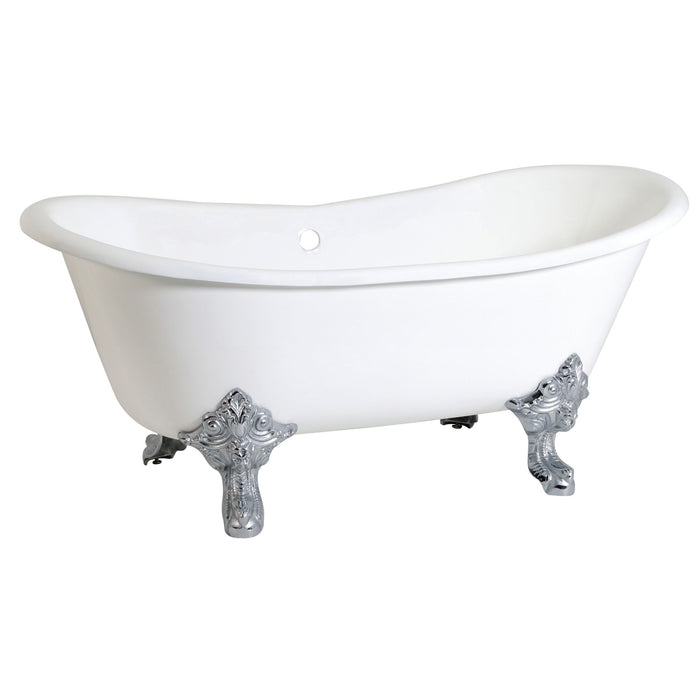 Aqua Eden VCTNDS6731NL1 67-Inch Cast Iron Double Slipper Clawfoot Tub (No Faucet Drillings), White/Polished Chrome