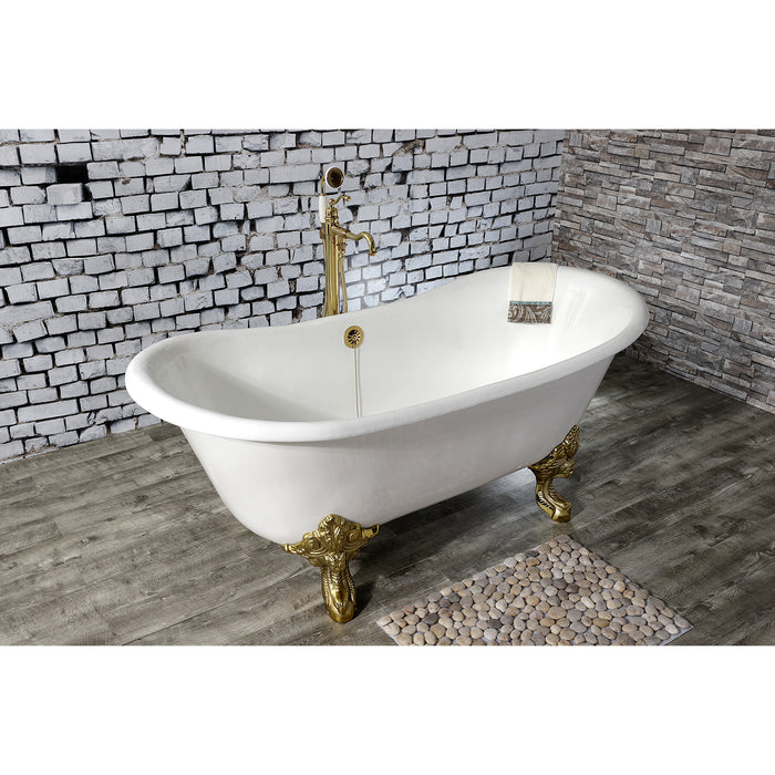 Aqua Eden VCTNDS6731NL2 67-Inch Cast Iron Double Slipper Clawfoot Tub (No Faucet Drillings), White/Polished Brass