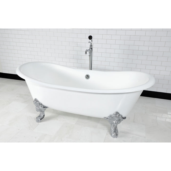 Aqua Eden VCTNDS7231NL1 72-Inch Cast Iron Double Slipper Clawfoot Tub (No Faucet Drillings), White/Polished Chrome