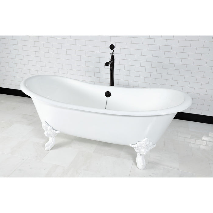 Aqua Eden VCTNDS7231NLW 72-Inch Cast Iron Double Slipper Clawfoot Tub (No Faucet Drillings), White