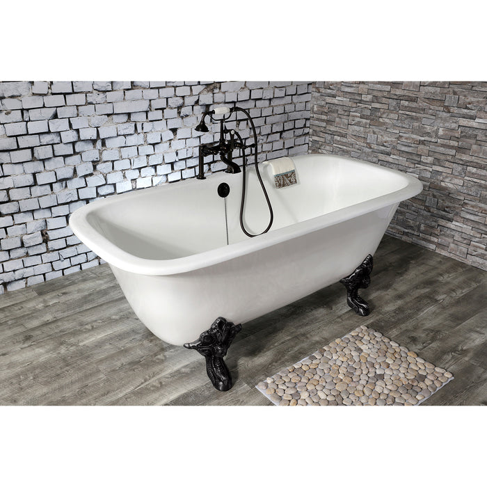 Aqua Eden VCTQ7D6732NL0 67-Inch Cast Iron Double Ended Clawfoot Tub with 7-Inch Faucet Drillings, White/Matte Black