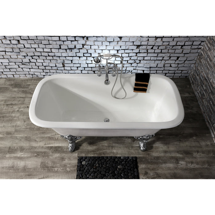 Aqua Eden VCTQ7D6732NL1 67-Inch Cast Iron Double Ended Clawfoot Tub with 7-Inch Faucet Drillings, White/Polished Chrome