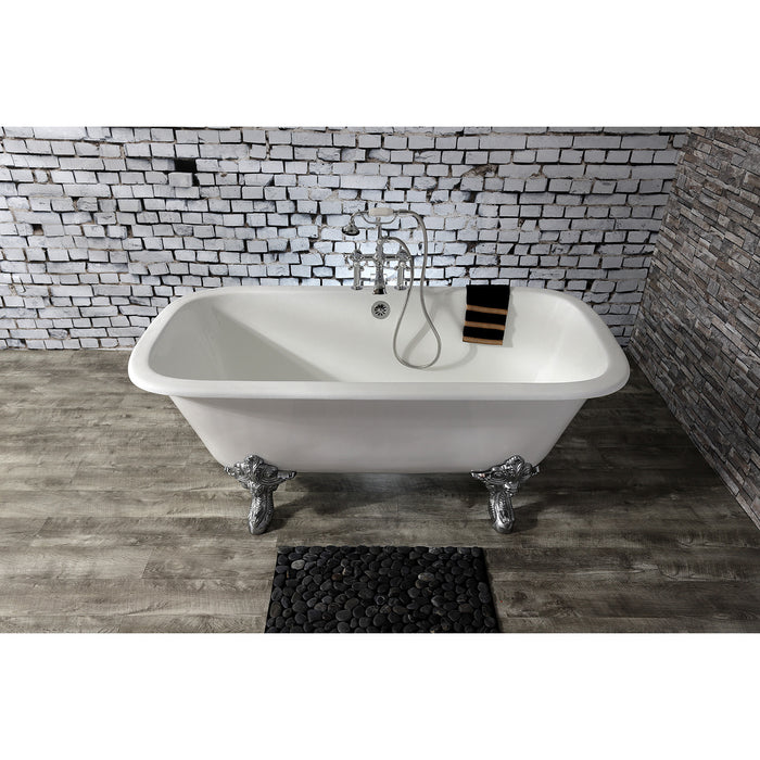 Aqua Eden VCTQ7D6732NL1 67-Inch Cast Iron Double Ended Clawfoot Tub with 7-Inch Faucet Drillings, White/Polished Chrome