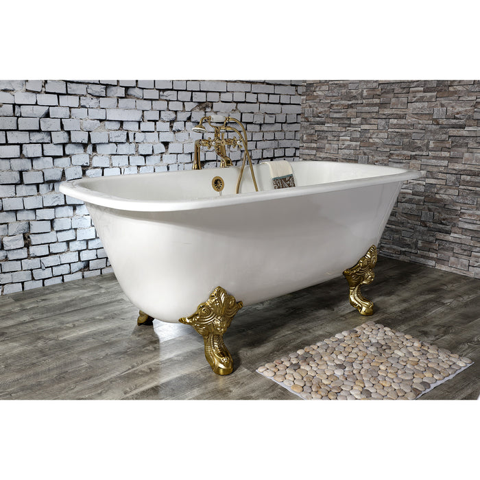 Aqua Eden VCTQ7D6732NL2 67-Inch Cast Iron Double Ended Clawfoot Tub with 7-Inch Faucet Drillings, White/Polished Brass
