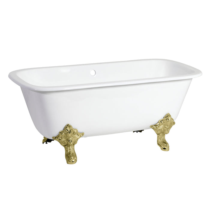 Aqua Eden VCTQ7D6732NL2 67-Inch Cast Iron Double Ended Clawfoot Tub with 7-Inch Faucet Drillings, White/Polished Brass