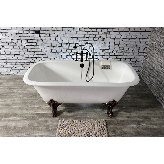 Aqua Eden VCTQ7D6732NL5 67-Inch Cast Iron Double Ended Clawfoot Tub with 7-Inch Faucet Drillings, White/Oil Rubbed Bronze