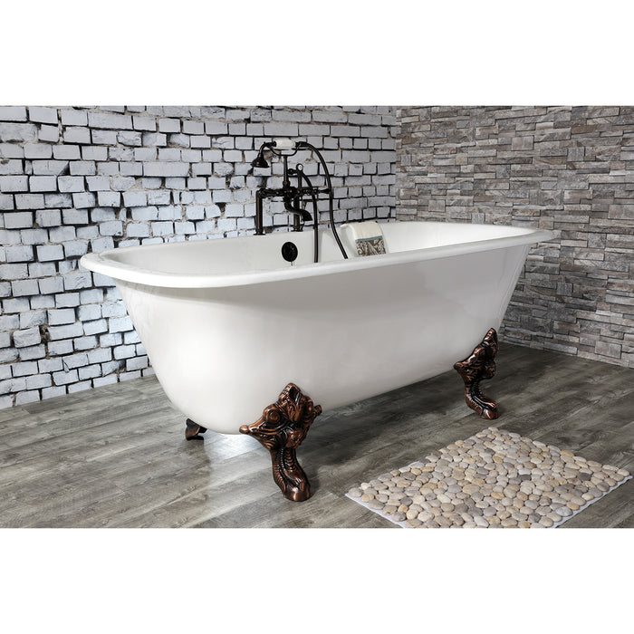 Aqua Eden VCTQ7D6732NL5 67-Inch Cast Iron Double Ended Clawfoot Tub with 7-Inch Faucet Drillings, White/Oil Rubbed Bronze