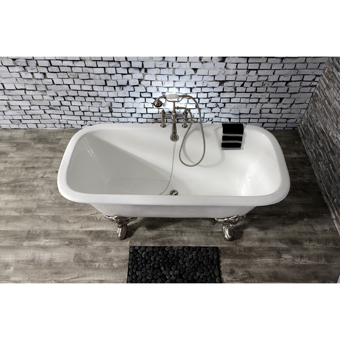 Aqua Eden VCTQ7D6732NL8 67-Inch Cast Iron Double Ended Clawfoot Tub with 7-Inch Faucet Drillings, White/Brushed Nickel