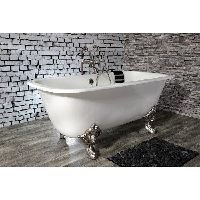 Aqua Eden VCTQ7D6732NL8 67-Inch Cast Iron Double Ended Clawfoot Tub with 7-Inch Faucet Drillings, White/Brushed Nickel