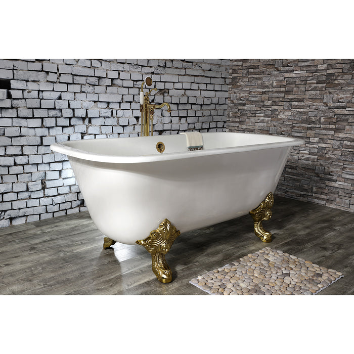 Aqua Eden VCTQND6732NL2 67-Inch Cast Iron Double Ended Clawfoot Tub (No Faucet Drillings), White/Polished Brass