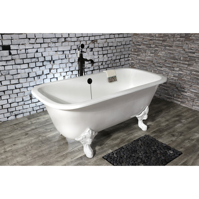 Aqua Eden VCTQND6732NLW 67-Inch Cast Iron Double Ended Clawfoot Tub (No Faucet Drillings), White/White