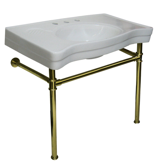 Imperial VPB1362ST Ceramic Console Sink with Stainless Steel Legs, White/Polished Brass