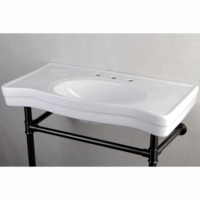 Imperial VPB1365ST Ceramic Console Sink with Stainless Steel Legs, White/Oil Rubbed Bronze